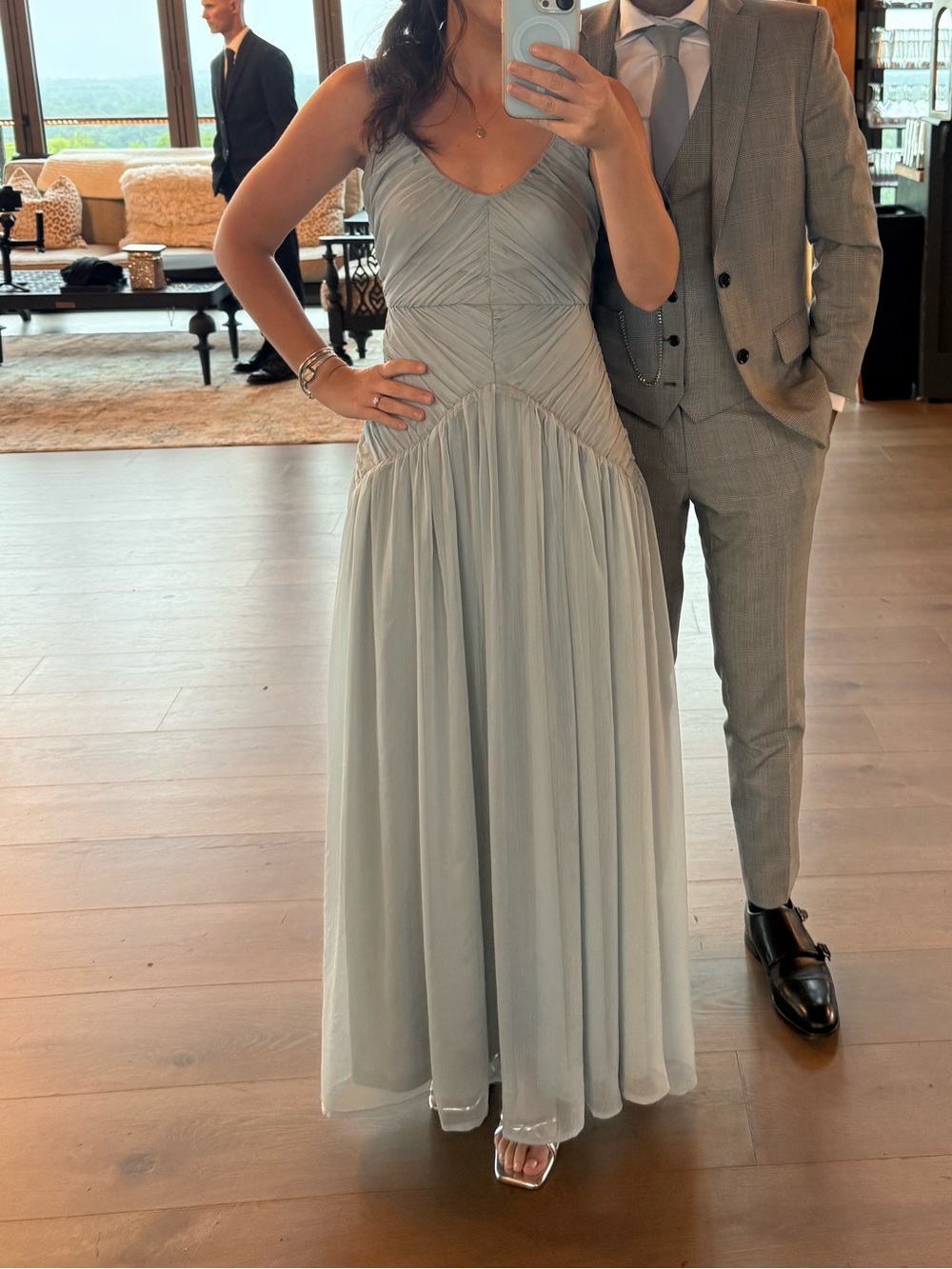 Lulu's Soft Gray Maxi Dress with Delicate Pleating
